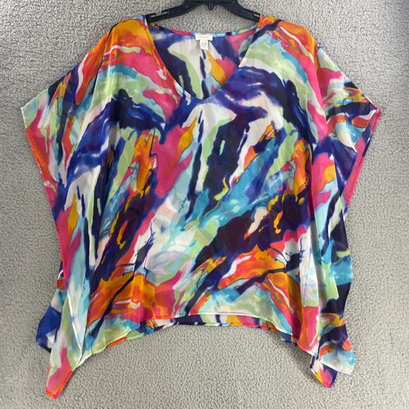 Chicos Womens Kimono Top Colorful Artsy Art Semi Sheer Size S/M Kaftan - Picture 1 of 11